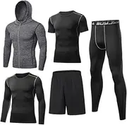 [BUYJYA] 5Pcs Men's Compression Pants Shirt Top Long Sleeve Jacket Athletic Sets Gym Clothing Mens Workout Valentine's Day gift