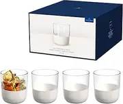 [Villeroy & Boch] Manufacture Rock Blanc Whisky Tumbler Set, 4-Piece Glasses Set for Whiskey and Cocktails, 250 ml, Crystal Glass, Matte White Slate Look