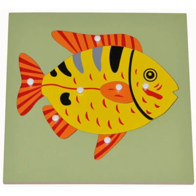 MONTESSORI FISH Wooden Knob PUZZLE Preschool EDUCATIONAL TOY Zoology HOMESCHOOL