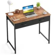 Small Computer Desk with Drawers, 31.5 Inch Rustic Small Size:31.5*15.7 Walnut