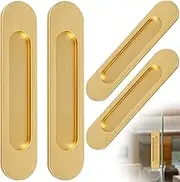 4Pcs Recessed Finger Flush Pulls 7inch Gold Sliding Barn Door Handle Aluminum Alloy Oval Door Pulls Multifunctional Pocket Door Pull Sliding Closet Door Flush Pulls for Pocket Door(Rustic Gold)