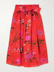[Erdem] Erdem - Belted Cotton And Linen-blend Midi Skirt - Red - UK 8 UK 8 Red