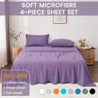 Single/KS/Double/Queen/King 4 Piece Bed Sheet Set Flat Fitted Sheet Pillowcases
