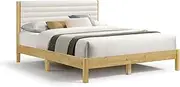 [HOMES: Inside + Out] Evadne Modern Boucle Queen Platform Bed Frame with Horizontal Channel Tufted Headboard and Solid Wood Slats for Bedroom, Guest Room, No Box Spring Needed, White
