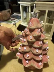 Mr. Christmas Nostalgic Retro Pink Illuminated Xmas Tree 12" Ceramic Light Up