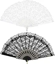 2 Pcs Folding Fans Lace Fan Dance Fans Plastic Fan Chinese Vintage Hand Fans Black & White Craft Fan Women Hand Fan for Wedding Birthday Decoration