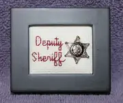 DEPUTY SHERIFF hand made mini framed cross stitch Unique Stocking Stuffer