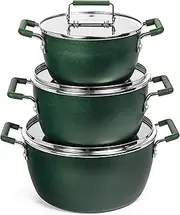 Granitestone 6 Pc Stackable Pot Set, Nesting Non Stick Pots with Lids, Cooking Pots Set, Stock Pot Set with 1.5/3 / 5 Qt Pots with Lids, Induction Cookware, Dishwasher Safe, Non Toxic - Blue