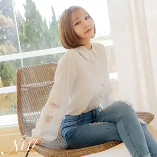 【N147】蕾絲鏤空袖微透膚雪紡柔美襯衫《Y570》(韓國女裝)
