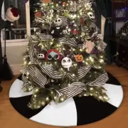 Christmas&Halloween Tree Skirt,48" Black White Lollipop Xmas Tree Mat for Nig...
