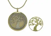 Stainless Steel/14k Gold Plated Bronze & Pewter Round Tree Pendant Cremation Urn
