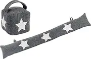 Nicola Spring Door Stop & Draught Excluder Set - Star - 2pc - Herringbone Indoor Decorative Weighted Door Wedge and Interior Wind Stopper Snake Air Seal for Home, Office