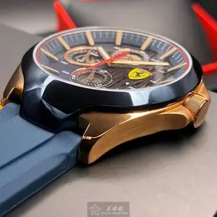 FERRARI手錶, 男錶 44mm 寶藍圓形精鋼錶殼 寶藍色三眼, 鏤空, 中三針顯示, 運動錶面款 FE00049