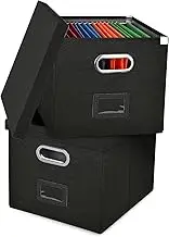 Umtiti FGBK-S-2PCS-DE Storage Boxes with Lid, Upgrade Hanging File Box Made of Fibreboard and Paper in Stylish Linen Look, Black, Pack of 2