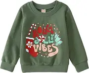 [Ritatte] Toddler Girl Christmas Sweatshirt Holly Xmas Jolly Vibes Graphic Crewneck Pullover Girls Cute Xmas Holiday Tops 1-6T