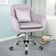 ALFORDSON Velvet Office Chair Computer Desk Chairs Swivel Armchair Work Seat Light Grey Adult Kids