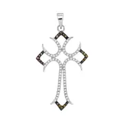14k White Gold Round Brown Diamond Cross Pendant 1/4 Cttw