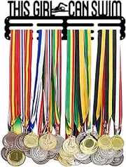 PH PandaHall Medal Holder Display Swimming Medal Hanger Award Ribbon Hanger 3 Lines Trophy Shelf Awards Ribbon Cheer Gymnastics Sport Award Rack Wall Mount Metal Frame for Over 50 Medals