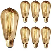 6-Pack 40W Edison Light Bulbs ST58 Filament Vintage Bulb Antique Style Incandescent Light Bulbs - AC220/110V E26/E27 Base -Clear Glass- Tear Drop Top Lamp for