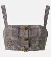 [Self-Portrait] Self-Portrait Checked cotton and linen bra top AU 14 brown
