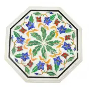 12" Marble Side Table Top Semi Precious Stones Work floral Inlay Art Handmade