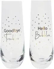 2pc Urban 16cm Hello Bubbles Champagne Glass Stemless Drinkware Drinking Cup GLD