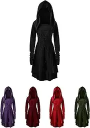 [bwgrytuy] Hooded Pullover Up Dress Long Costumes Bandage Lace Women High Low Vintage Cloak Women Maxi Dress with Sleeves