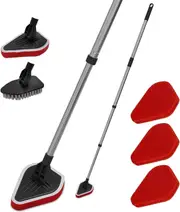 46inch Tile Tub Scrubber Brush with 3 Cleaning Heads and Extendable Long Handle-No Scratch Shower Scrubber for Cleaning (Black)