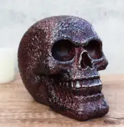 Rustic Corroded Dark Bronze Metallic Finish Skull Resin Figurine Macabre Gothic