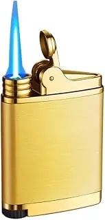 Pocket Torch Lighter, Jet Flame Butane Lighter with Flame Dial, Refillable Torch Lighter, Windproof Jet Lighter for Hiking Camping, No Gas (Gold)