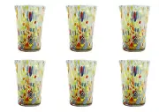 Set of Six 6 Murano Glass Drinking Tumbler Yellow Multi Handmade Millefiori