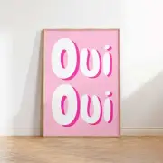 Oui Print Blush Pink Wall Art Oui Oui Poster Bathroom Print French Phrase Print