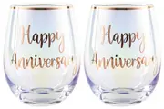 Rose Gold Anniversary Stemless Wine Glass Set