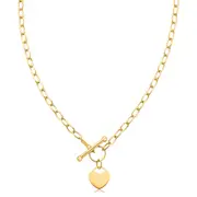 Zamel's 9ct Yellow Gold Silver Filled 45cm T-bar Heart Necklace Jewellery