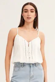 White Lace Cami Button Front - Size 8, Women's Cami