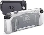 PlayVital Meteor Protective Case for Nintendo Switch 2, Dockable Ergonomic Non-Slip TPU Grip Cover with Thumb Grip for Switch 2, Shockproof Anti-Scratches Protector - White