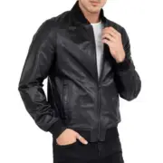 Men’s Real Leather Varsity Style Bomber Lambskin Leather Flight Military Jacket