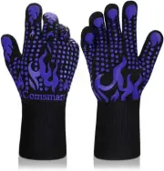 Comsmart BBQ Gloves, 1472 Degree F Heat Resistant Grilling Gloves short, Blue