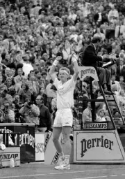 Petr Korda of Czechoslovakia celebrates during the French Open Ten- Old Photo