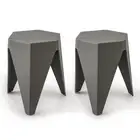 2x Bar Stools Puzzle Plastic Foot Stool Grey Artiss