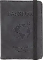 [Fiohiros] Passport Holder for Women and Men, Premium Leather RFID Blocking Passport Wallet, Passport Cover Travel Essentials for ID & Credit Cards, Perfect for Plane Trips, Journeys (Black)