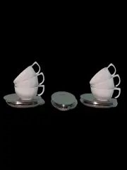 Arm Martina - New White Tea Cups And Silver Color Saucers - Set Of 6