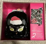 Betsey Johnson Christmas Cat Mini Backpack & Card Case Set Black New In Box