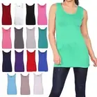 Women Scoop Neck Sleeveless Long Stretch Ladies Plain Vest Strappy T-Shirt Top