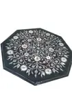 12" black Marble side Table Top multi stones Inlay pietra dura Work decor