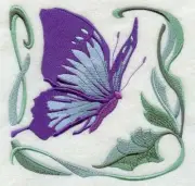 ART NOUVEAU BUTTERFLY Purple Blue Butterfly HAND Towel SET Embroidered