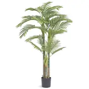 Artificial Gold Cane Palm Tree, 2m Tall Faux Plant, PE Material & Anti-Tip Tilt Protection Low-Maintenance Plant, Lifelike Green Fake Tree for Home Office Warehouse Decor Indoor
