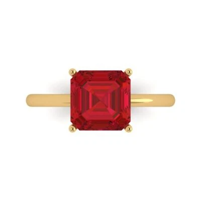 2.5Ct Asscher Cut Ruby Solid 14K/18K Gold Solitaire Engagement Promise Ring