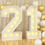 4ft Light Up Numbers 21 Large Numbers with Lights Bulbs White Marquee Frame for Her Him 21st Birthday Party Decorations Pre-Cut Mosaic Cardboard Giant Cut-Out Thick Foam Board Sign Anniversary