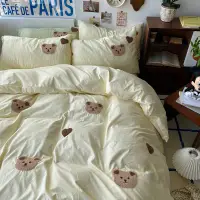 在飛比找蝦皮商城精選優惠-韓國可愛小熊床包組 超柔水洗棉床包組 精緻毛巾繡床包 素色床